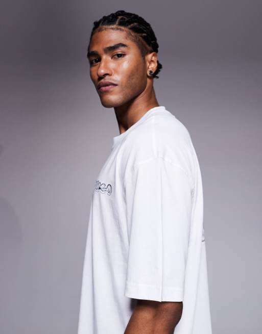 HUGO Blue - Nyrotee - Oversized T-shirt met bolle logoprint op de achterkant in wit, 4 van 5
