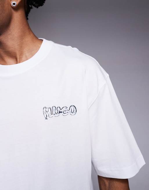 HUGO Blue - Nyrotee - Oversized T-shirt met bolle logoprint op de achterkant in wit, 5 van 5