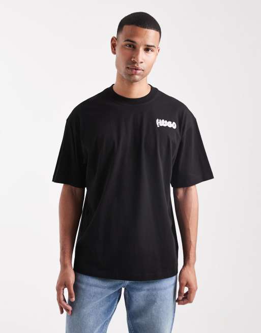 HUGO Blue – Nyrotee – Svart t-shirt i oversize med bubblig logga baktill, 3 av 5