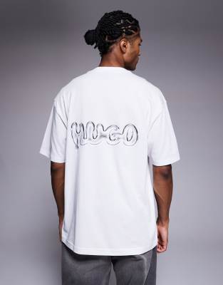 HUGO Blue - Nyrotee - T-shirt oversize avec logo effet bulles au dos - Blanc