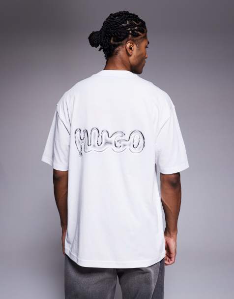 HUGO Blue - Nyrotee - T-shirt oversize avec logo effet bulles au dos - Blanc - view 1