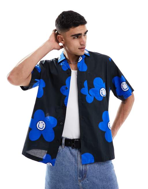 HUGO Blue - Overhemd met bloemenprint in zwart