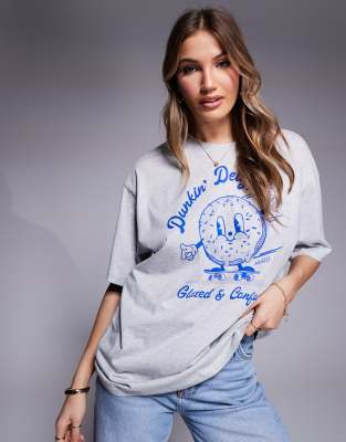 HUGO Blue - Oversize-T-Shirt in Grau mit Print