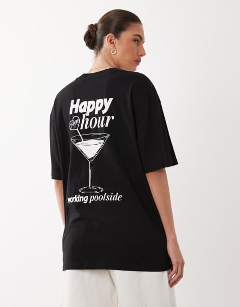 HUGO Blue – Oversize-T-Shirt in Schwarz mit Cocktail-Print - view 1