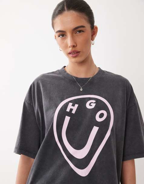 HUGO Blue – Oversize-T-Shirt in Schwarz mit Grafik-Logo - view 1