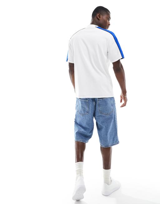 HUGO BLUE – Oversize-T-Shirt in Weiß mit Logo und Zierstreifen, 2 von 4