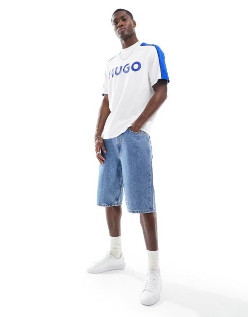 HUGO BLUE – Oversize-T-Shirt in Weiß mit Logo und Zierstreifen, 4 von 4