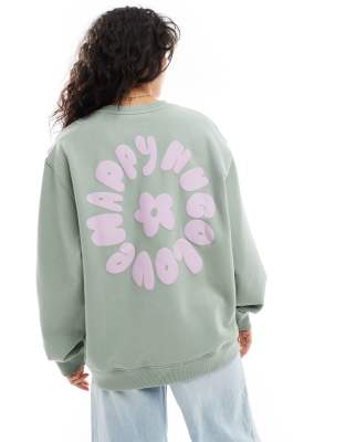 Hugo Blue oversized crew neck sweatshirt in light green