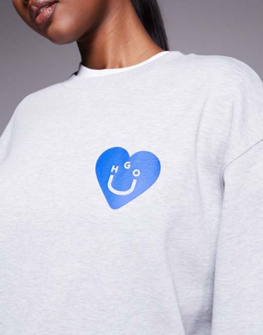 Hugo Blue Oversized Crew sweatshirt in grey, 2 of 4