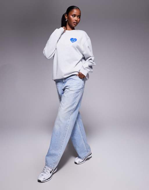 Hugo Blue Oversized Crew sweatshirt in grey, 3 of 4