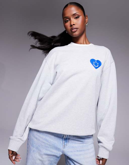 Hugo Blue Oversized Crew sweatshirt in grey, 4 of 4