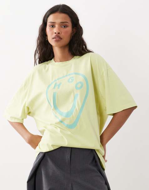 HUGO Blue oversized graphic logo t-shirt in green - view 1