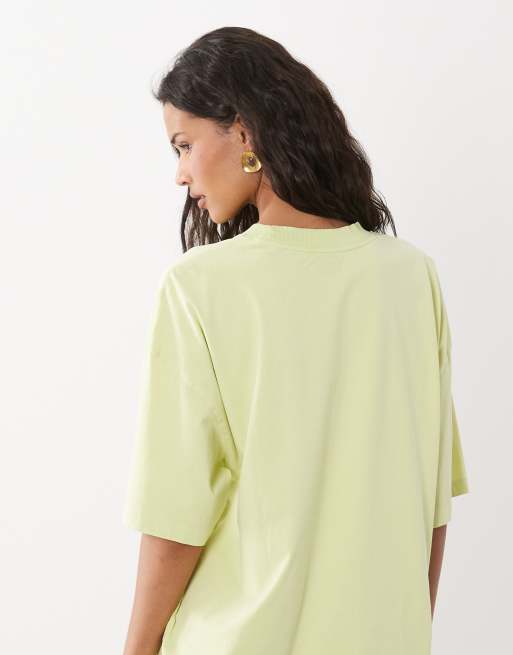 HUGO Blue oversized graphic logo t-shirt in green, 4 of 4