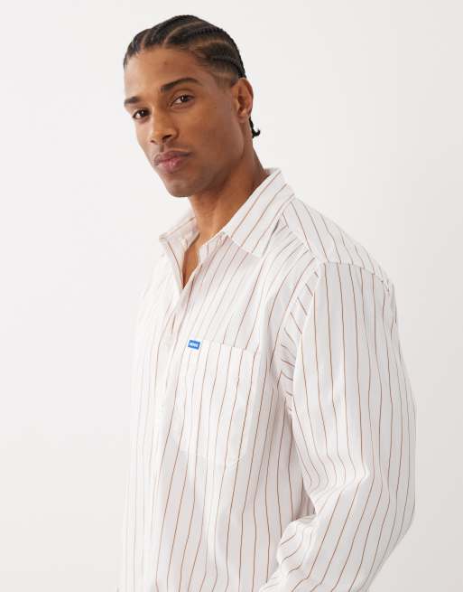 Hugo Blue oversized long sleeve shirt in light orange, 4 of 5