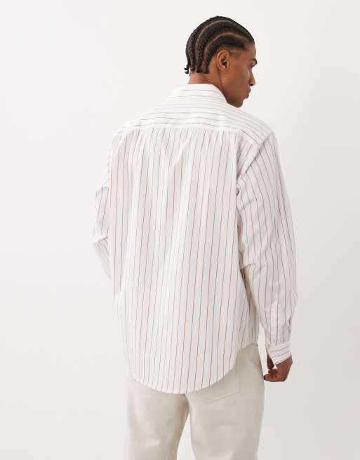 Hugo Blue oversized long sleeve shirt in light orange, 5 of 5