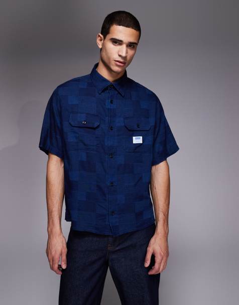 HUGO Blue oversized patterned shirt in dark blue - view 1