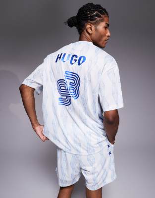 HUGO Blue oversized soccer top in blue - part of a set | ASOS