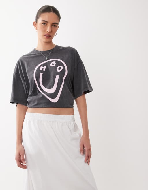 HUGO Blue - Oversized T-shirt met grafisch logo in zwart, 3 van 4