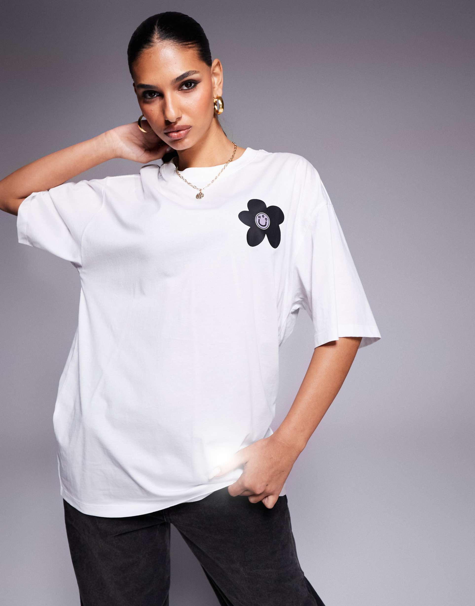 hugo blue oversized tee with graphic in white