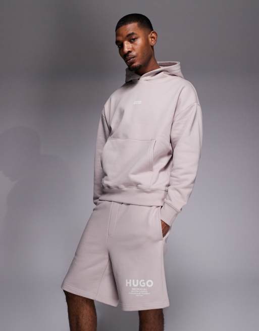 Hugo Blue - Pantaloncini ampi viola chiaro con stampa del logo in coordinato, 3 di 5