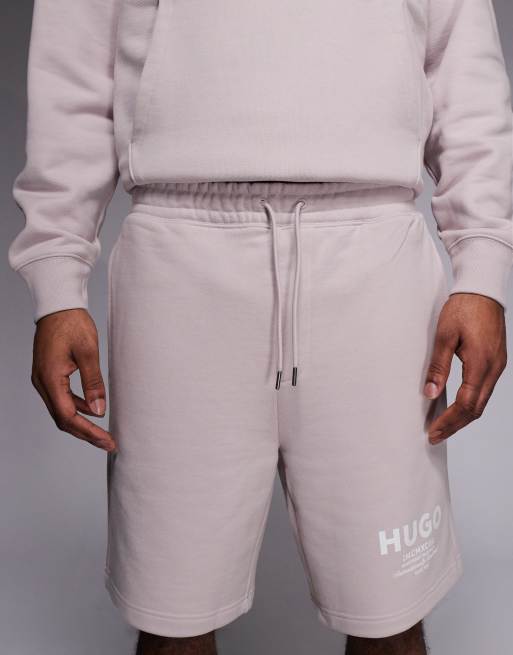 Hugo Blue - Pantaloncini ampi viola chiaro con stampa del logo in coordinato, 5 di 5