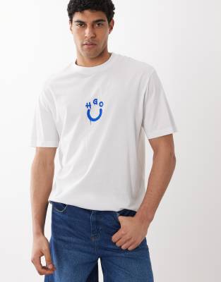 Hugo Blue Printed Jersey T-shirt In White