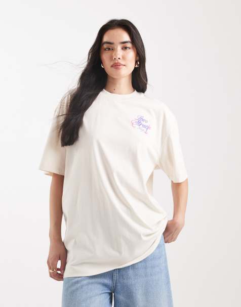 HUGO Blue - Råhvid oversized T-shirt med logo - view 1