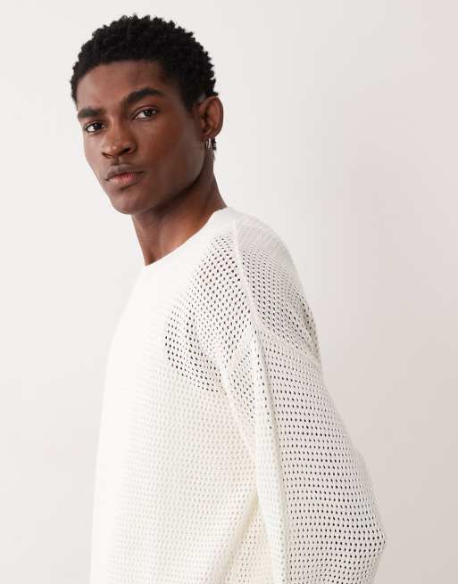 HUGO Blue – Relaxed-Fit-Pullover aus leichtem Strick in Weiß, 4 von 5