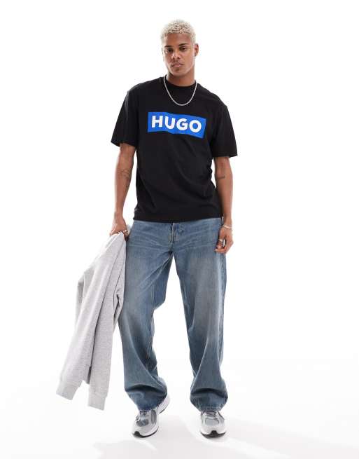 HUGO Blue - Ruimvallend T-shirt met logo in zwart, 4 van 4