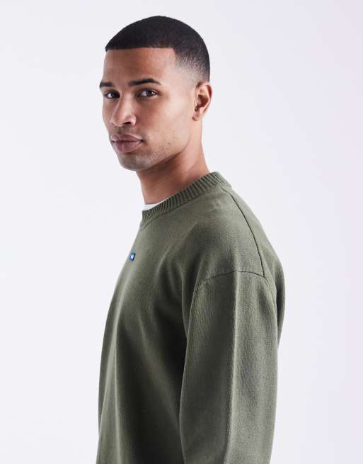 HUGO BLUE San Casey central logo relaxed fit knit jumper in dark green, 4 of 5