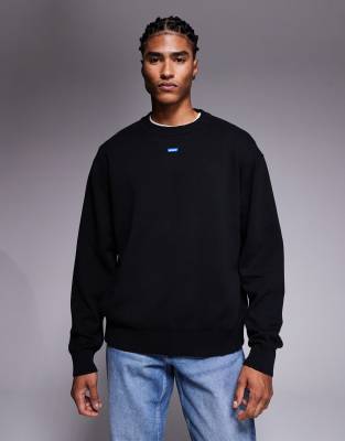 HUGO Blue - San Casey - Pull décontracté en maille fine à logo au centre - Noir