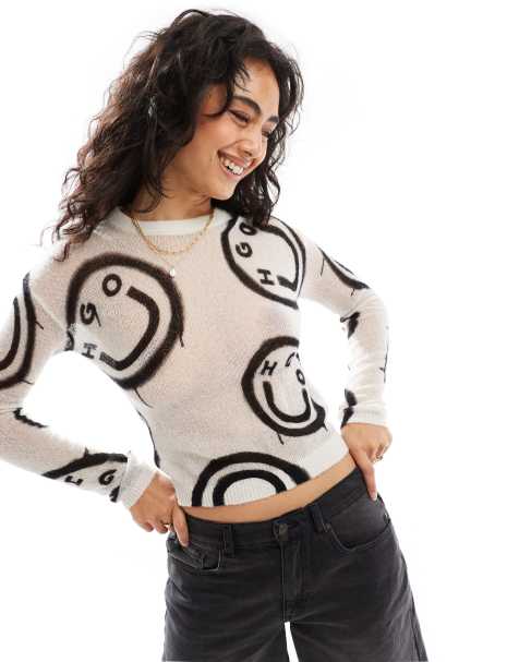 HUGO Blue – Satta – Strickpullover in Weiß mit Logo-Muster - view 1