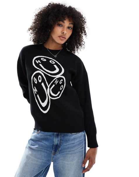 Hugo Blue Seginy graphic sweatshirt in black