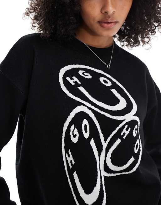 Hugo Blue Seginy graphic sweatshirt in black, 3 of 4