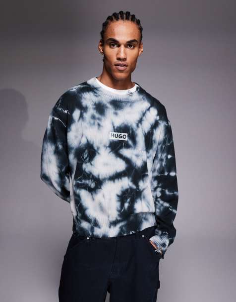 HUGO BLUE Sestroy distressed oversized cotton knitted jumper in black