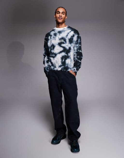 HUGO BLUE Sestroy distressed oversized cotton knitted jumper in black, 2 of 5