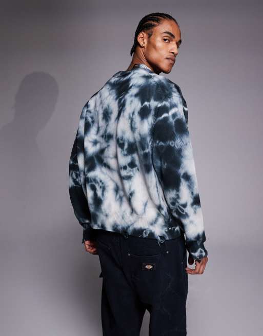 HUGO BLUE Sestroy distressed oversized cotton knitted jumper in black, 3 of 5