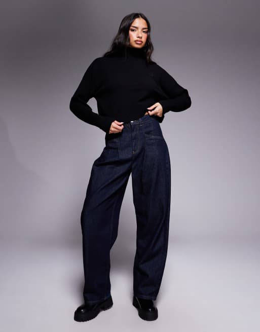 HUGO BLUE Sesty tonal logo high neck oversized fit knit jumper in black, 2 of 4