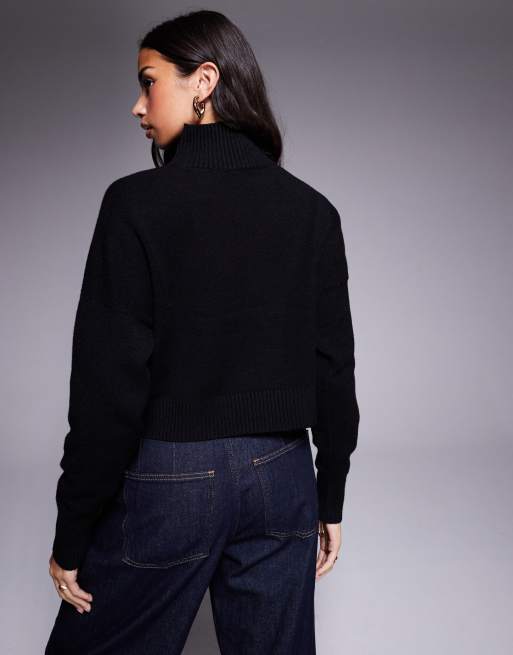 HUGO BLUE Sesty tonal logo high neck oversized fit knit jumper in black, 4 of 4