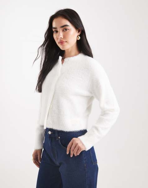 HUGO BLUE Sfurry super soft fluffy knit cardigan in white
