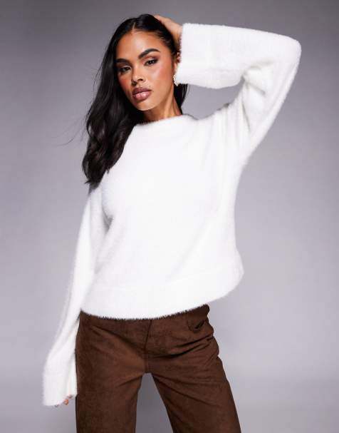 HUGO Blue Sfurryna super soft fluffy knit sweater in white - view 1