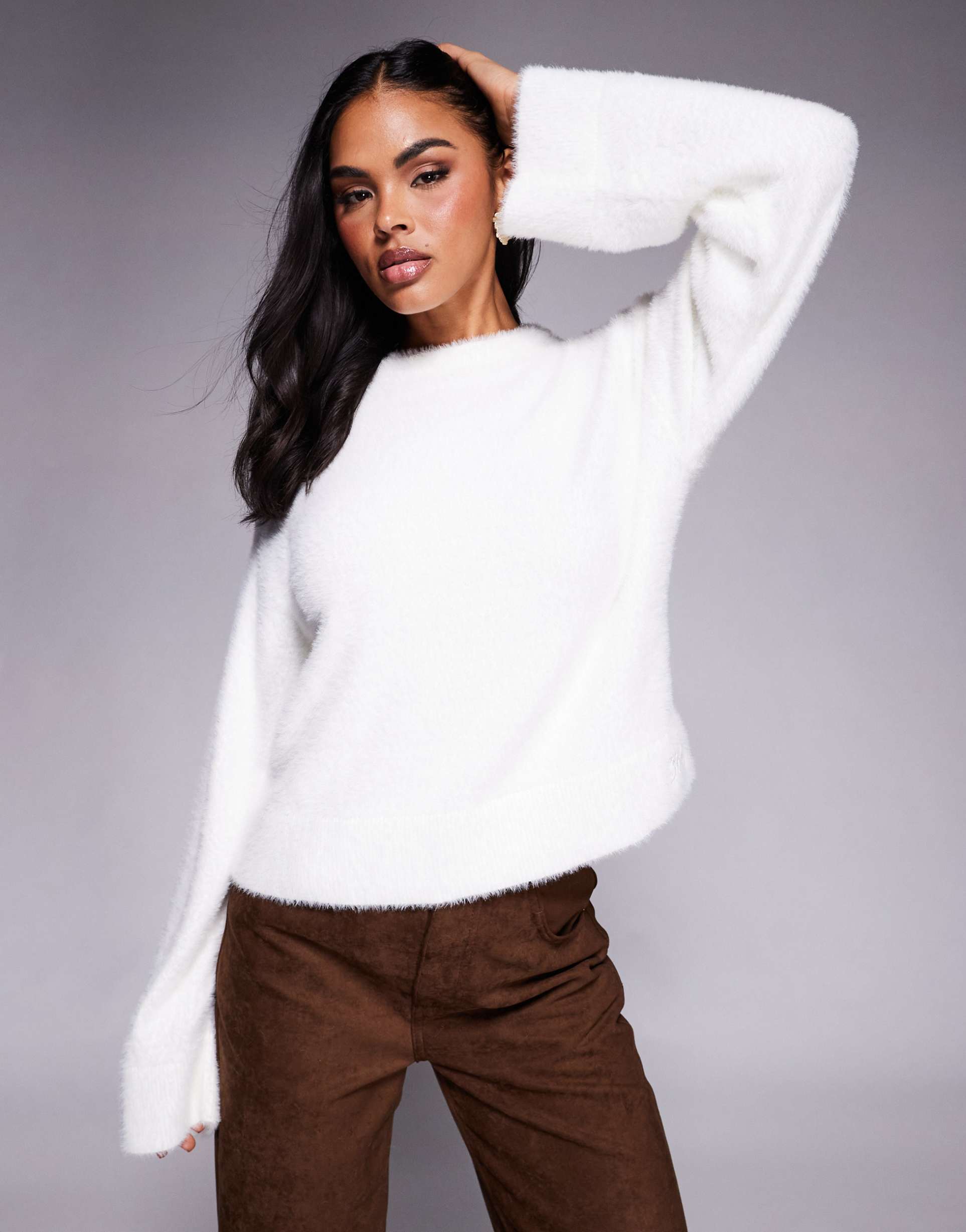 hugo blue sfurryna super soft fluffy knit sweater in white