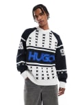 [Hugo Blue] Hugo Blue Shalock logo sweatshirt in black and white S White