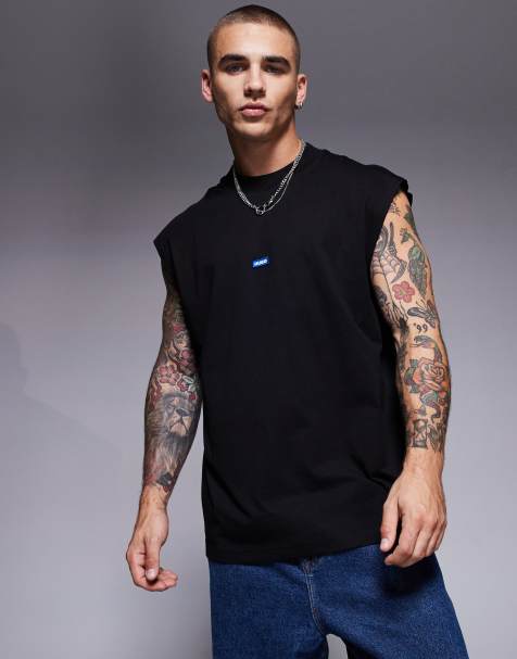 Hugo Blue singlet with central logo in black - view 1