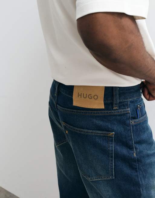 HUGO Blue Skate straight fit denim shorts in dark blue, 3 of 5