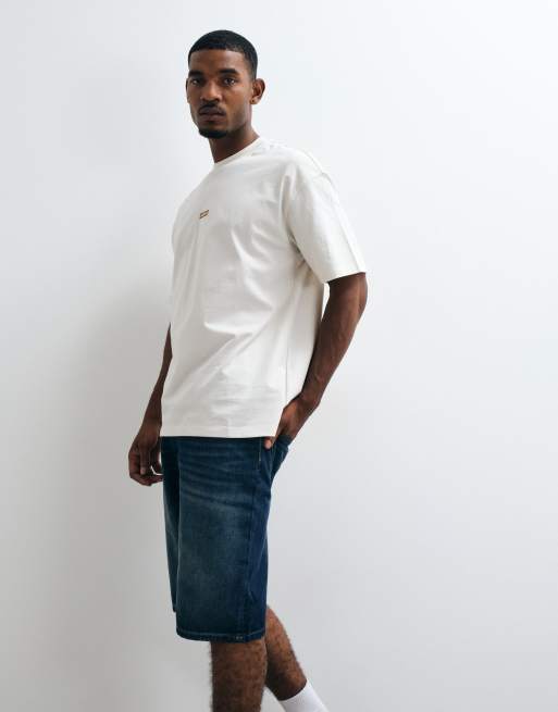 HUGO Blue Skate straight fit denim shorts in dark blue, 4 of 5