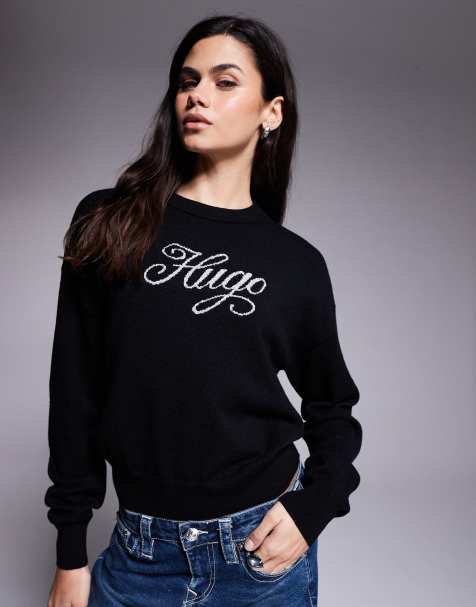 HUGO BLUE Slogix script logo knit jumper in black