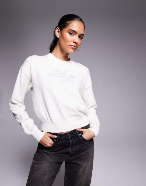 HUGO BLUE Slogix script logo knit jumper in cream