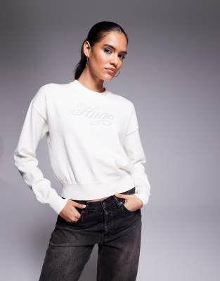 Hugo Blue Slogix Script Logo Knit Sweater In White