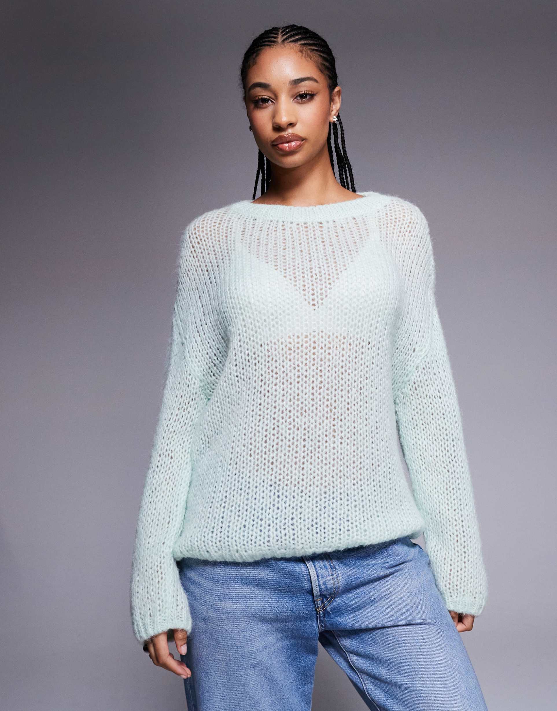 hugo blue slookina tonal logo heather ribbed knit sweater in light green